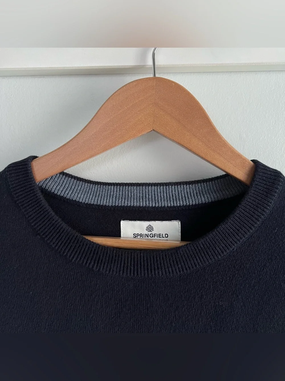 Springfield Men’s Colorblock Crew Neck Sweater Navy & Blue Cotton Size Large